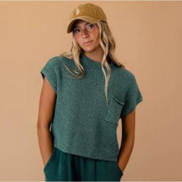 Free People Sweaters - Free People FP Beach Freya Short Sleeve Sweater in Emerald Spell